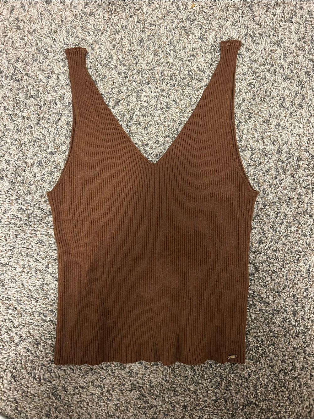 Guess Ribbed V-Neck Tank Top in Brown